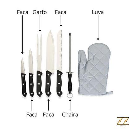 Imagem de Jogo para Churrasco 7 Peças C/ Luva - Aço Inox