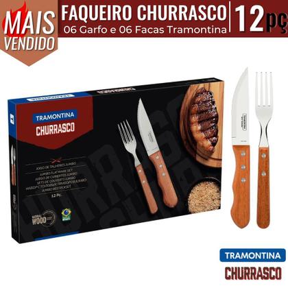 Imagem de Jogo Para Churrasco Tramontina 12Pç Jumbo Madeira Garfo Faca