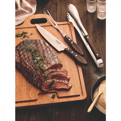 Imagem de Jogo para Churrasco Tramontina em Aço Inox com Cabo Castanho Polywood 3 Peças