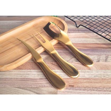 Imagem de Jogo para Queijo e Faca Camarao Dourado Kit Estojo Presente