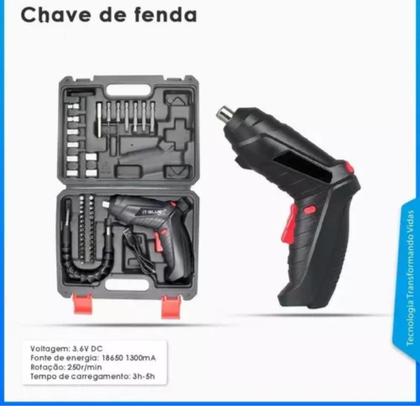Imagem de Jogo Parafusadeira Sem Fio Recarregável USb Com Maleta 47 Chaves 110v/220v Portátil