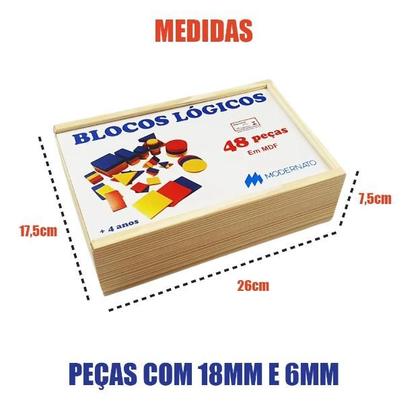 Imagem de Jogo Pedagógico Blocos Lógicos 48 Peças Mdf Educativo Montar
