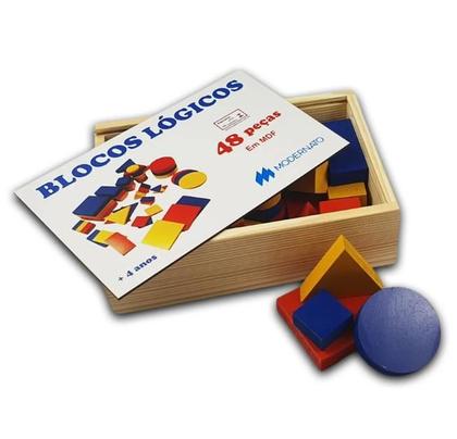 Imagem de Jogo Pedagógico Blocos Lógicos 48 Peças Mdf Educativo Montar