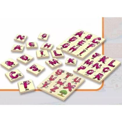 Imagem de Jogo Pedagógico De Madeira Memória Bingo Alfabeto Letras com 27 Peças - Iob Brinquedos