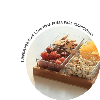 Imagem de Jogo Petisqueira 4 Potes Vidro Bandeja Bambu Tábua De Frios