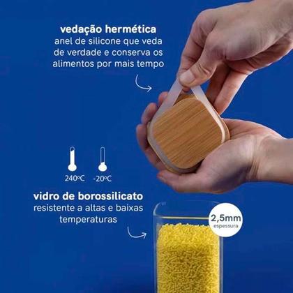 Imagem de Jogo Potes Herméticos Vidro Quadrado 1,1L Tampa Bambu Mimo Style 3 Peças