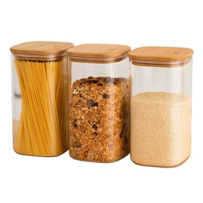 Imagem de Jogo Potes Herméticos Vidro Quadrado 1,1L Tampa Bambu Mimo Style 3 Peças