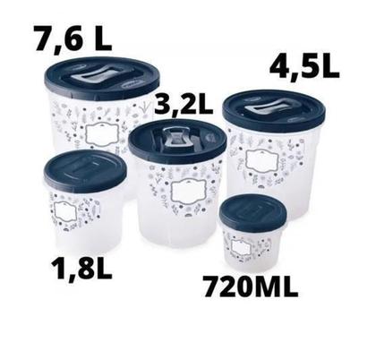 Imagem de Jogo Potes Porta Mantimentos 5Pçs Azul - PlasÚtil