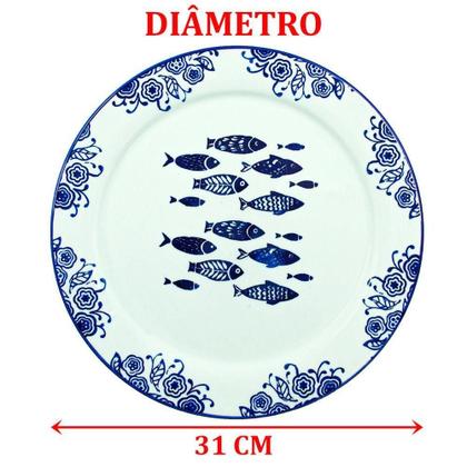 Imagem de Jogo Prato Raso Jantar 6 Pessoas 6pçs Peixe Praia Mar 31cm