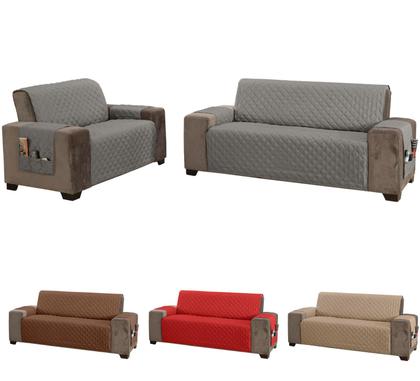 Imagem de Jogo protetor de sofá king 2 e 3 lugares matelado com bolso lateral cor cinza