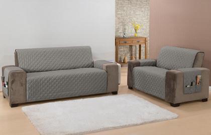 Imagem de Jogo protetor de sofá king 2 e 3 lugares matelado com bolso lateral cor cinza