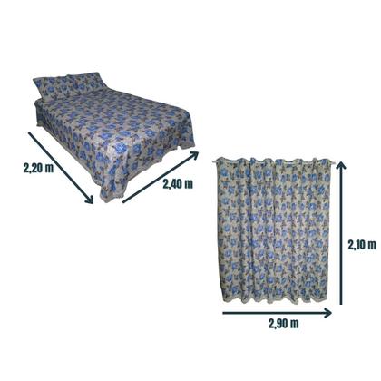 Imagem de Jogo Quarto Cobre Leito Colcha Casal Padrão 2 Porta travesseiros e Cortina 4 peças