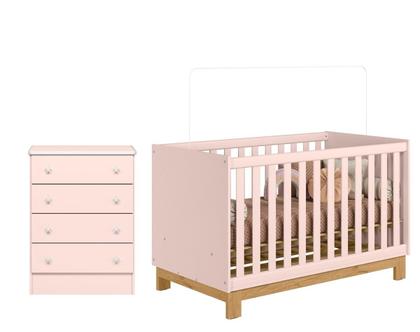 Imagem de Jogo Quarto De Bebê Berço E Cômoda Slim Padrão Americano Rosa Acetinado
