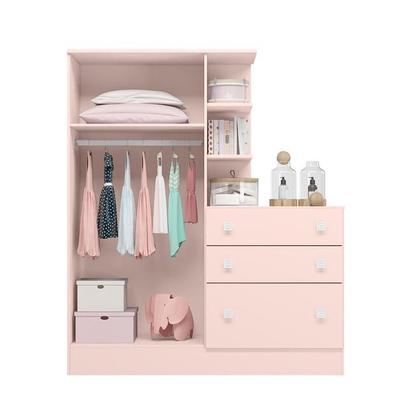 Imagem de Jogo Quarto De Bebê Berço E Roupeiro Cômoda 2 Portas 3 Gavetas - Rosa Acetinado Leartam Móveis