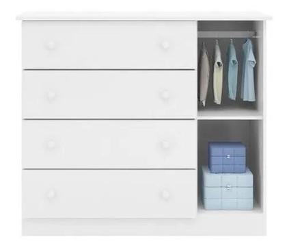 Imagem de Jogo Quarto de Bebê com Guarda Roupa 4 Portas + Cômoda Sapateira + Berço Mini Cama Padrão Americano