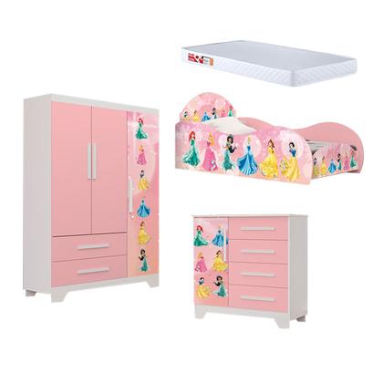 Imagem de Jogo Quarto Infantil Completo Carro com Colchão - Rosa