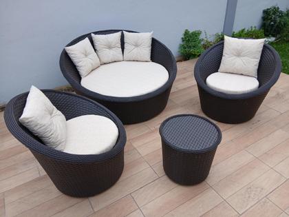 Imagem de Jogo Redondo Jardim Varanda Área Externa Composto Por 1 Chaise 2 Chaise Mini e 1 Mesa Centro, Extrtura de Alumínio e Fibra cor Tabaco