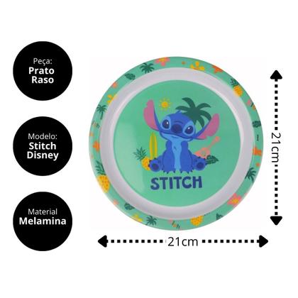 Imagem de Jogo Refeição Infantil Melamina Stitch Disney 6 Peças, Pratos, Copo e Talheres - Tuut