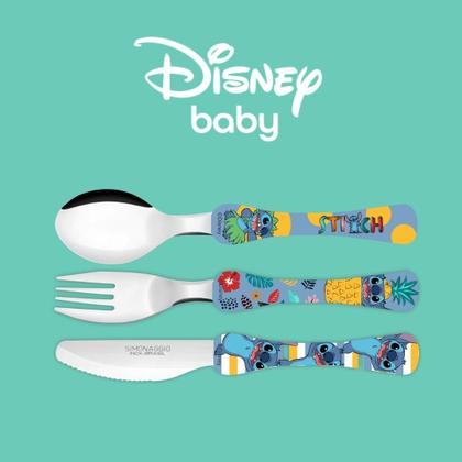 Imagem de Jogo Refeição Infantil Melamina Stitch Disney 6 Peças, Pratos, Copo e Talheres - Tuut