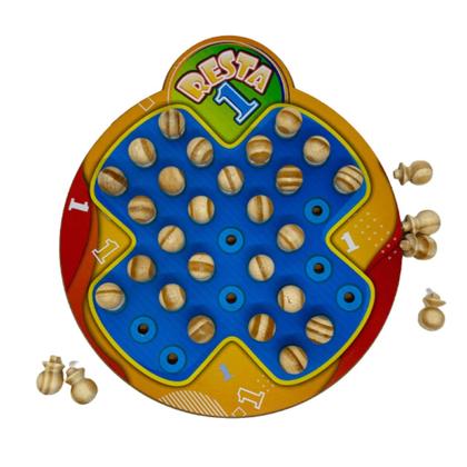 Imagem de Jogo Resta Um em Madeira Colorido Brinquedo de Tabuleiro