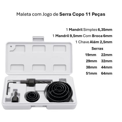 Imagem de Jogo Serra Copo Profissional Corte Cilíndrico Kit 11 Peças