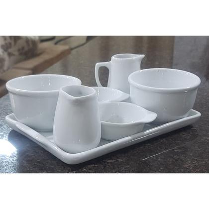 Imagem de Jogo servir Molhos, Caldas e Temperos - Bandeja, Tigelas/Cumbucas, Jarras - Porcelana Branca