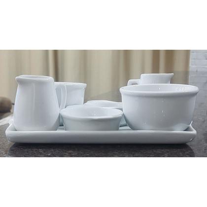 Imagem de Jogo servir Molhos, Caldas e Temperos - Bandeja, Tigelas/Cumbucas, Jarras - Porcelana Branca
