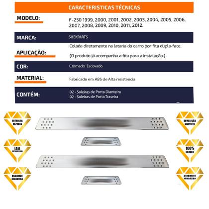Imagem de Jogo Soleira de Porta F250 1999 2000 2001 2002 2003 2004 2005 2006 2007 2008 2009 2010 2011 2012 Cromado Escovado Personalizado
