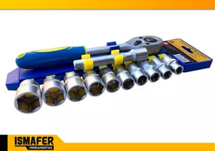 Imagem de Jogo  Soquete C/ Catraca Reversível 12 Peças Cromo Vanádio