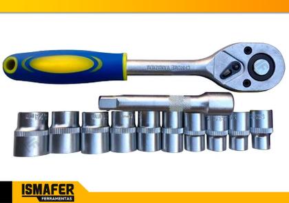 Imagem de Jogo  Soquete C/ Catraca Reversível 12 Peças Cromo Vanádio