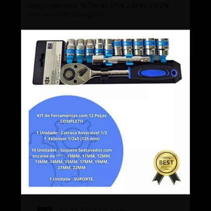 Imagem de Jogo soquete chave catraca 12 peças cromo vanádio profissional