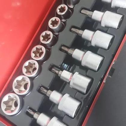 Imagem de Jogo Soquete Torx Macho Fêmea E10 A E24 T20 A T50 16pçs Noll Cor Vermelho