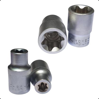 Imagem de Jogo Soquetes Bits Torx Automotivo Tapeceiro 16Pç C/Kit Extensao Alongador Cabo De Força 1/2 Pol CRV