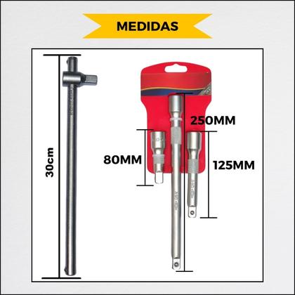 Imagem de Jogo Soquetes Bits Torx Automotivo Tapeceiro 16Pç C/Kit Extensao Alongador Cabo De Força 1/2 Pol CRV