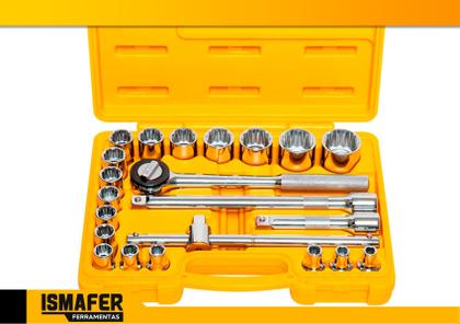 Imagem de Jogo Soquetes Estriado Com Catraca 22 Peças The Black Tools