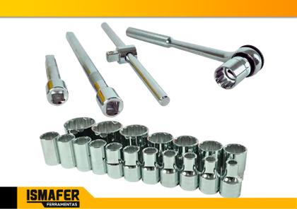 Imagem de Jogo Soquetes Estriado Com Catraca 22 Peças The Black Tools