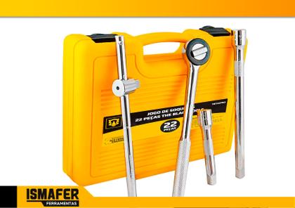 Imagem de Jogo Soquetes Estriado Com Catraca 22 Peças The Black Tools