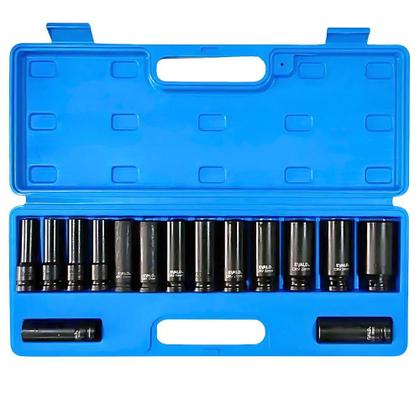 Jogo Soquetes Longos de Impacto 1/2 POL de 10 a 27 MM Kit 15 Peças EVSLI-15 EVALD Imagem de Jogo Soquetes Longos de Impacto 1/2 POL de 10 a 27 MM Kit 15 Peças EVSLI-15 EVALD