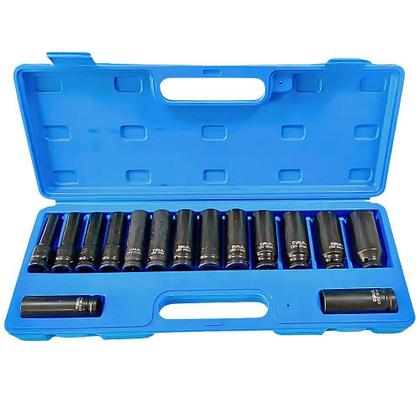 Jogo Soquetes Longos de Impacto 1/2 POL de 10 a 27 MM Kit 15 Peças EVSLI-15 EVALD Imagem de Jogo Soquetes Longos de Impacto 1/2 POL de 10 a 27 MM Kit 15 Peças EVSLI-15 EVALD