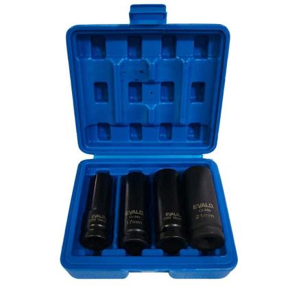 Imagem de Jogo Soquetes Longos de Impacto 1/2 POL de 14 a 21 MM Kit 4 Peças EVSLI-4 EVALD