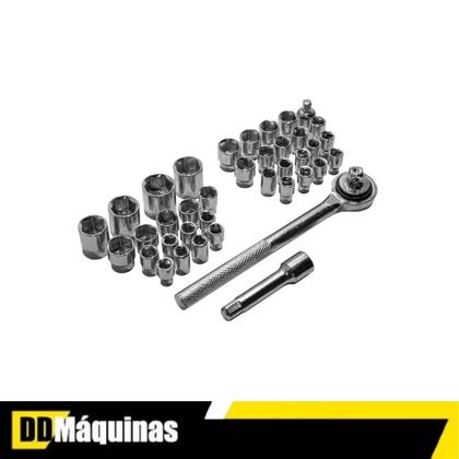 Imagem de Jogo Soquetes Sextavado C/ Catraca 40 Pcs C/ Estojo 5131/5414 - Titanium