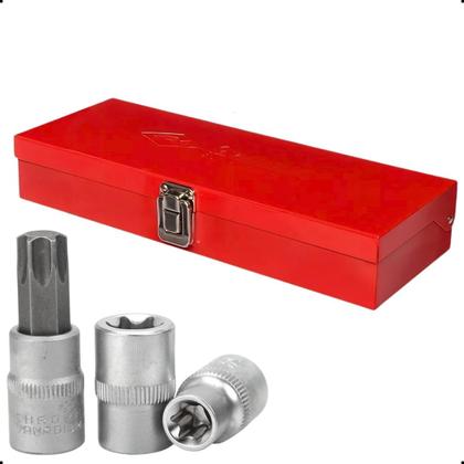 Imagem de Jogo Soquetes Torx Macho Femea Profissional Automotivo Tapeceiro C/ Cabo De Força 1/2 Pol Maleta CRV