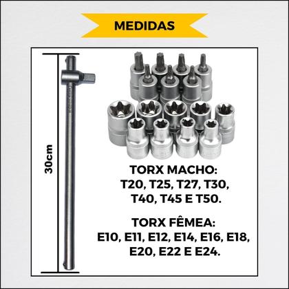 Imagem de Jogo Soquetes Torx Macho Femea Profissional Automotivo Tapeceiro C/ Cabo De Força 1/2 Pol Maleta CRV