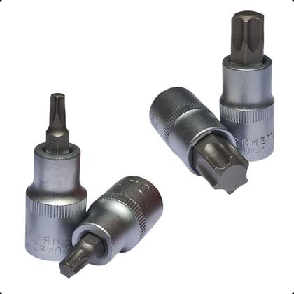 Imagem de Jogo Soquetes Torx Macho Femea Profissional Automotivo Tapeceiro C/ Cabo De Força 1/2 Pol Maleta CRV