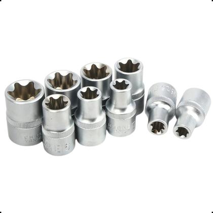 Imagem de Jogo Soquetes Torx Macho Femea Profissional Automotivo Tapeceiro C/ Cabo De Força 1/2 Pol Maleta CRV