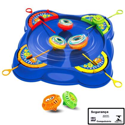 Imagem de Jogo Super Piao Braskit Arena com Placar Lancadores e 4 Pioes Brinquedo Batalha Beyblade