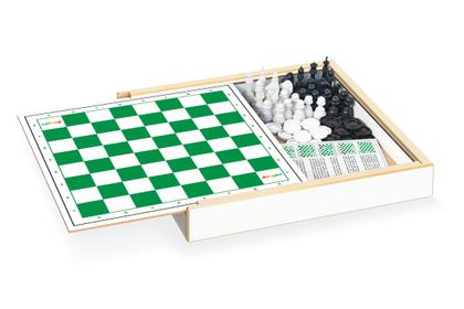Imagem de Jogo Tabuleiro 3 em 1 Xadrez Damas Trilha Com Estojo Junges