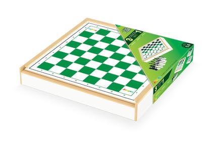 Imagem de Jogo Tabuleiro 3 em 1 Xadrez Damas Trilha Com Estojo Junges