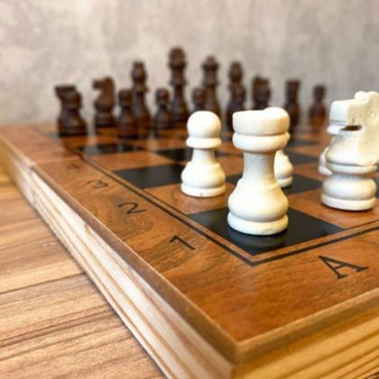 Imagem de Jogo Tabuleiro De Xadrez Madeira Profissional Dobrável Uny Gift