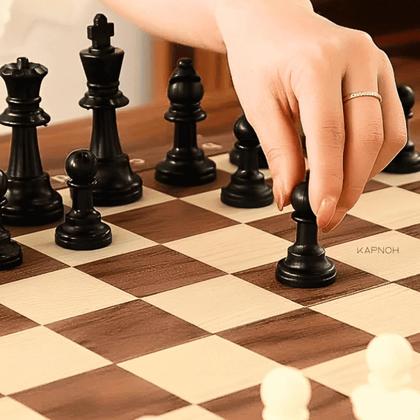 Imagem de Jogo Tabuleiro Madeira 3 Em 1 Xadrez Gamão Dama Magnético